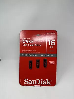 NEW 3 Pack SanDisk Ultra USB 2.0 Flash Drive 16GB Up To 15MB/s V34 • $14.40