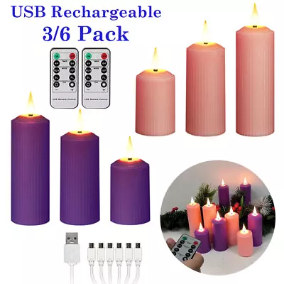 Flickering LED Candles Light Flameless Lamp Decor Rechargeable With Remote Timer • £22.99