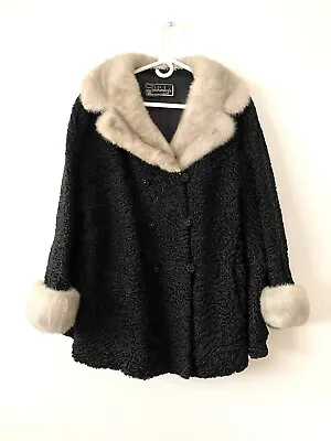 Vintage Genuine Gray Mink Collar Black Persian Lamb Fur Coat Jacket No Size L • $200