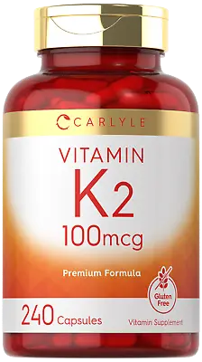 Vitamin K2 100mcg | K2 MK-4 | 240 Capsules | Non-GMO & Gluten Free | By Carlyle • $12.99