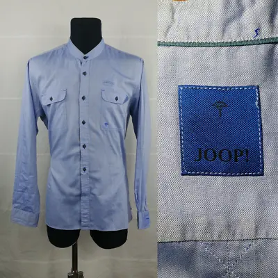 JOOP! XL (17.5” 44.5) Mens Blue Collarless Nehru Shirt Chambray Cotton P2P 62cm • £21.48