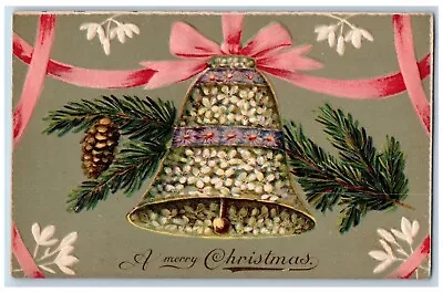 Christmas Postcard Giant Ringing Bell Flowers Pinecone Embossed C1910's Antique • $9.72