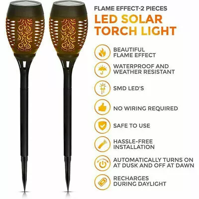 2 Black Candle 54 LED Flame LED Solar Flickering Effect Torch Stake Garden Light • £16.99