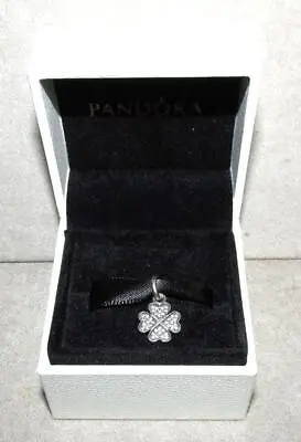 Pandora 925 Silver Pave Four Leaf Clover Dangle Charm With Box • £20