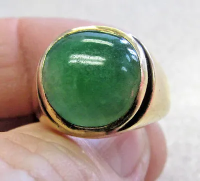 Estate 14k Men's Natural Untreated Green Jadeite Jade Ring Size 9.5  Make Offer • $2255