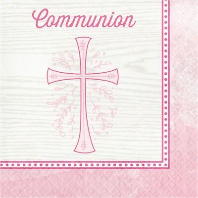 Religious Pink Cross Communion Luncheon Paper Disposable Napkins – 16 Count • £7.71
