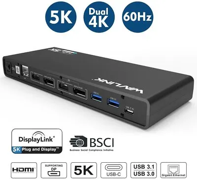 New Wavlink Universal USB-C/3.0 Ultra 4/5K Dual Video Docking Station HDMI RJ45 • $249