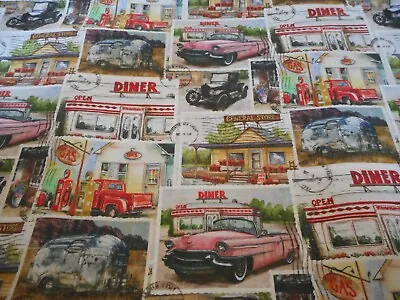 Brand New Post Card Vintage Vehicle 100% Cotton Fabric 1/2 Yard 18  X 44  • $6.99