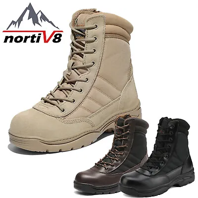 NORTIV 8 Men's Steel Toe Safety Work Boots Anti-Slip Military Tactical Wide Size • $49.99