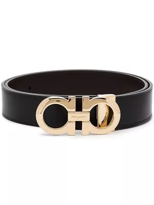 £229.99 • Buy SALVATORE FERRAGAMO Gold Buckle Men's Black & Brown Reversable Leather  Belt 