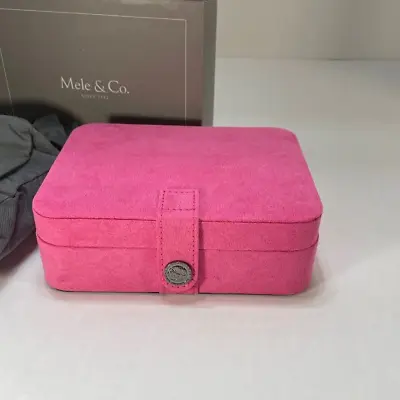 Mele And Co Giana Flocked Travel Jewelry Box Case Pink Multi Sueded Fabric - NEW • $34.99