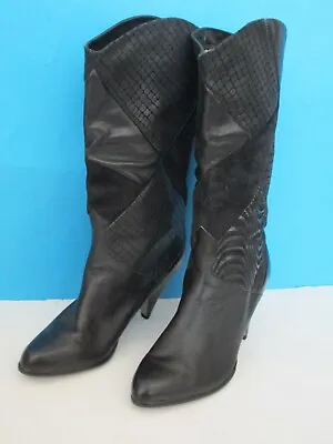 Vintage Suede Leather Thigh Hi Boots Black Size 6½M 3 Inch Heels  • $34.95