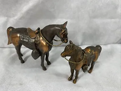 $44.99 • Buy Vintage Lot Of 2 Bronze Copper Carnival Horse Prize 50's Cast Metal Statues