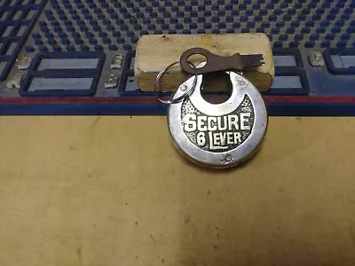 Antique/vintage  SECURE  6 Lever Push Key Pancake Padlock   W/key    70 • $56.66