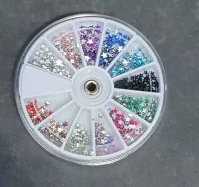 500+ Multi Coloured Stars Shaped Shiny Nail Body Art Jewels Gems Wheel UKSeller • £2.95
