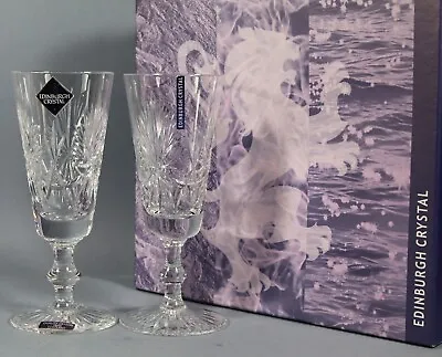 Edinburgh Crystal Star Of Edinburgh 2 X Champagne Flutes Glass Signed Boxed • £34.99