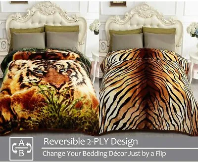 Animal Print Blanket Wolf Tiger Lion Thick Soft Winter Mink Queen 77  X 87  5lb • $45.59