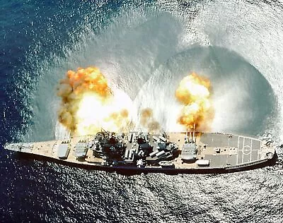 USS IOWA  BATTLESHIP FIRING Dramatic Aerial 8.5X11 PHOTO • $11.95