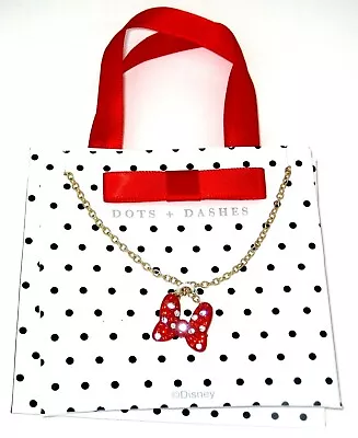 Disney Park Authentic Necklace✿Dots Dashes Minnie Mouse Crystals Bow + Gift Bag • $17.95