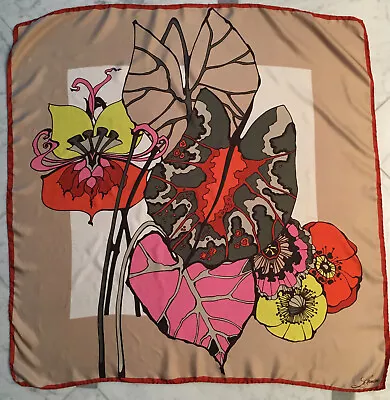 Vtg LA MENDOLA Scarf Pop Art Floral Print 33” Sq Hand Rolled & Stitched 60-70’s • $250