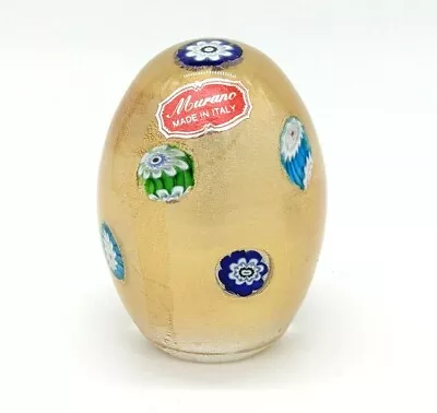 Vintage Murano Art Glass Egg Paperweight Millefiori Gold Aventurine • $99.99