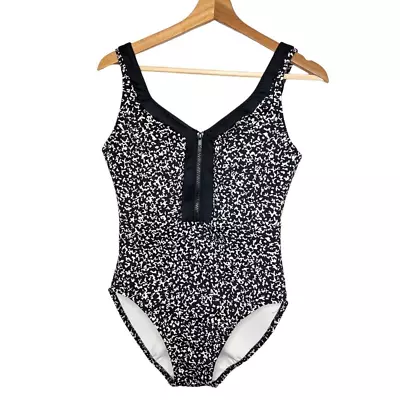 Magic Suit Womens Size 6 Black White Spotted Zipper Front One Piece Swimsuit • $52.99