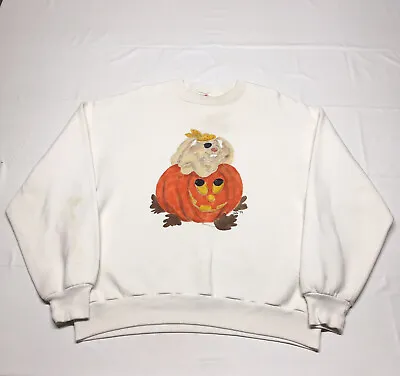 Vintage 90s Halloween Sweatshirt Mens Large Pullover Pumpkin Art Rabbit USA Made • $26.99