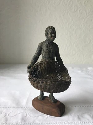 £9.99 • Buy Antique African Metal Figurine - Man Carrying Woven Basket