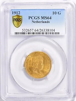 RARE ~ Netherlands ~ 1912 ~ Gold 10 Gulden ~ KM-149 ~ PCGS ~ MS 64 ~ $748.88-OBO • $748.88