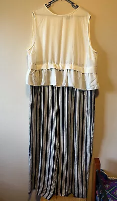 $24 • Buy ASOS Curve Plus Size 24 Romper Jumpsuit Cream Peplum Top & Navy Stripe Wide Legs