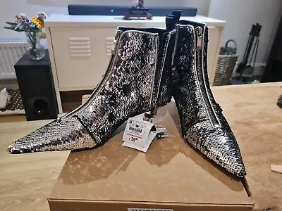 Zara Silver Sequin Boots Sz 6 • £15