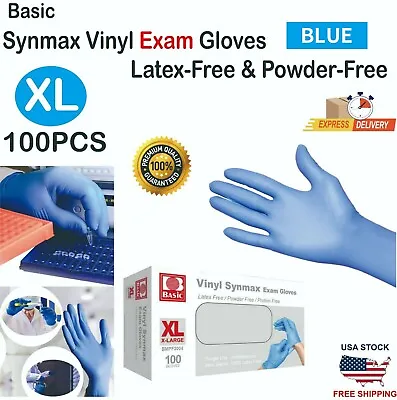 Basic 100 PCS Blue Vinyl  Exam Gloves  XL-SIZE • $11.99