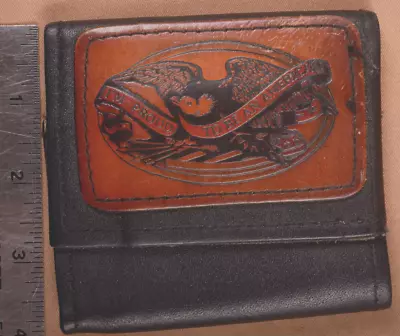 Handmade Genuine Leather Wallet Eagle Theme Etched Light Brown Proud American • $18.95