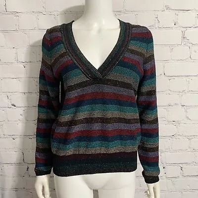 Moth Anthropologie Women’s Long Sleeve Blouse Small Metallic Stripe V-Neck • $9.98