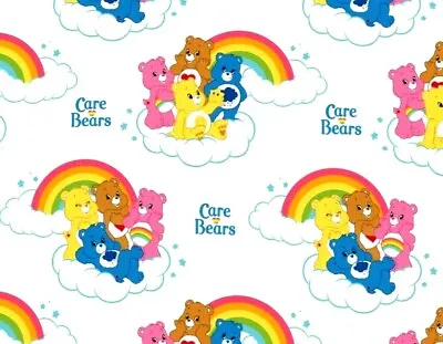 $11.99 • Buy Care Bears Fabric  Rainbow Clouds On White  Grumpy - Funshine Bear  By The Yard