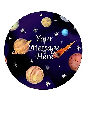 Edible Icing Sheet PERSONALISED PLANETS And Stars For 7-8  Circle Cake Topper • £4.99