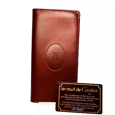 Cartier Must De Cartier  Leather Bifold Long Wallet Bordeaux #264 • $108