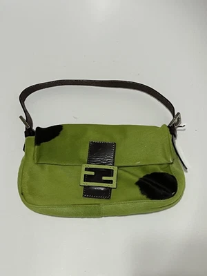 £789.69 • Buy Vtg Fendi Green Cow Print Pony Hair Baguette Bag