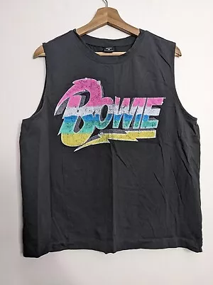 David Bowie Singlet Shirt Womens 16 Black Tour Rock Band Rainbow Graphic Print • $9