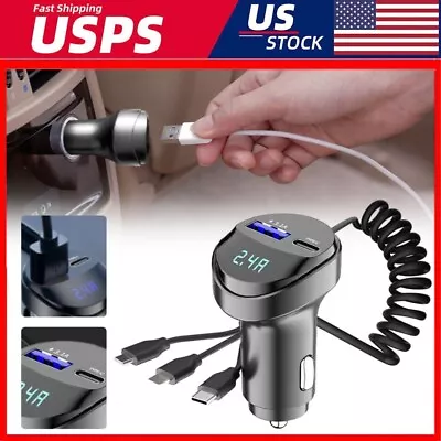 3 In 1 Retractable Car Charger Cable Dual Ports USB C PD Fast Charging Adapter • $10.35