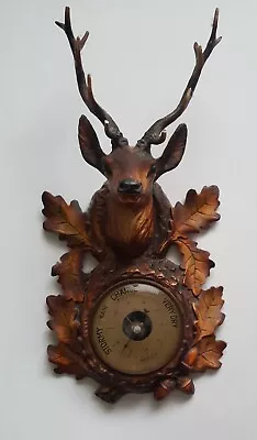 Vintage Plastic Wood Effect Deer Head Wall Barometer Retro French • £0.99