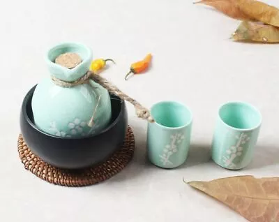 4 Piece Japanese Luxury Sake Set Warming And Chilling 1 Bottle + 2 Cups + 1 Bowl • $69.95