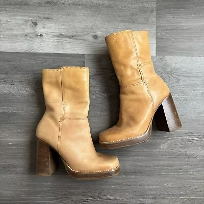 Candies Vintage Caramel Leather Zip Boots Size 8 • $150