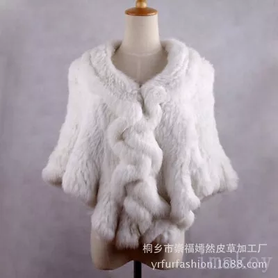 Winter Womens Real Knitted Rabbit Fur Stole Cape Poncho Shawl Wedding Scarf • $77.91