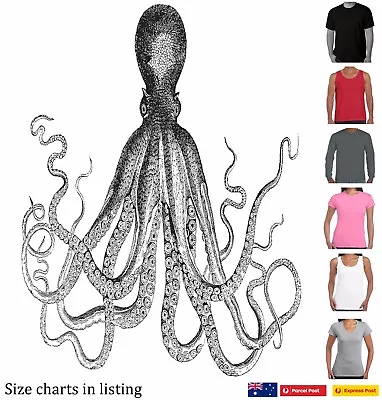 $22.95 • Buy Octopus Kraken Squid Old School Retro Men's Ladies T-Shirts Singlets Scuba Diver