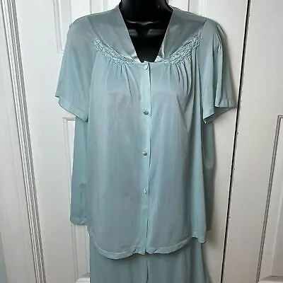 70s 80s Baby Blue NYLON Vintage Pajama Set SZ MEDIUM  Women’s VANITY FAIR USA • $7