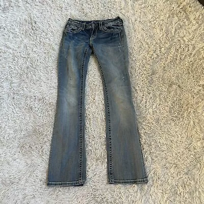 Miss Me JP5853B2 Bootcut Fleur De Lis Embellished Jeans Pants Sz 27 33” Inseam • $24.99