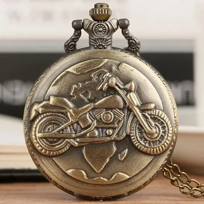Bronze Motorcycle Motorbike MOTO Chain Pocket Watch Necklace Pendant Men Gift • $23.98
