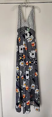 VINTAGE 60's-70's Floral & Polka Dot Halter Palazzo Wide Leg Jumpsuit Navy/white • $79.99