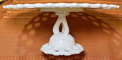 Vintage Westmoreland White Milk Glass Doric Lace Edge Cake Plate Stand • $49.95